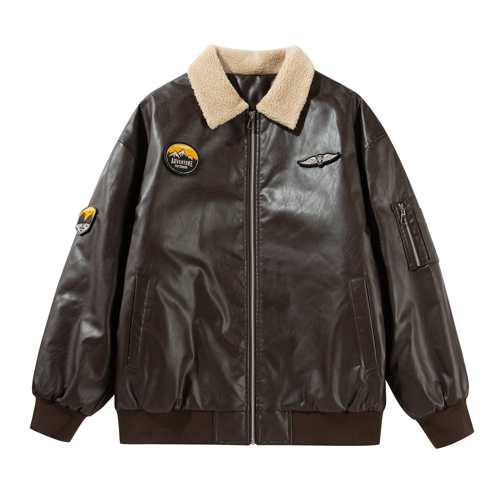 New Men's military-style bomber jacket with fauxfur collar, zipper polyester bomber jacket - Image 3